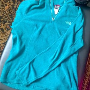 Teal north face half zip pullover
